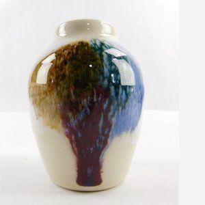 Small Glazed Pottery Vase made in NC White Green & Blue booth